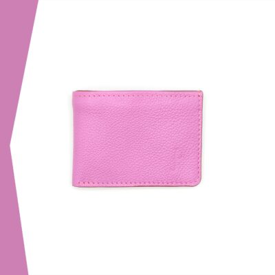 Portefeuille Calypso Lou s'enjaille en cuir mauve, le cuir est grainé, vue de face fermé